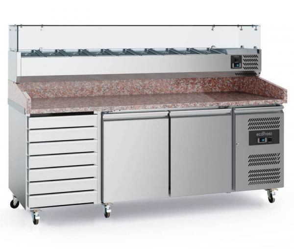 Aktionsset Pizzavorbereitung mit Pizzakühltisch Teigausrollmaschine & Teigknetmaschine